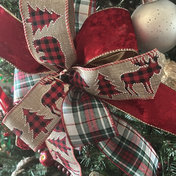 Hand Crafted Bow Red Plaid Bow Rustic Woodland Bow Final Sale - Picture 2 of 4